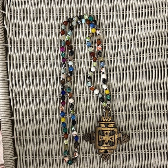 Beautiful Brass Ethiopian Cross With Hand Tied Glass Beads STUNNING!! 22 in - Picture 1 of 3